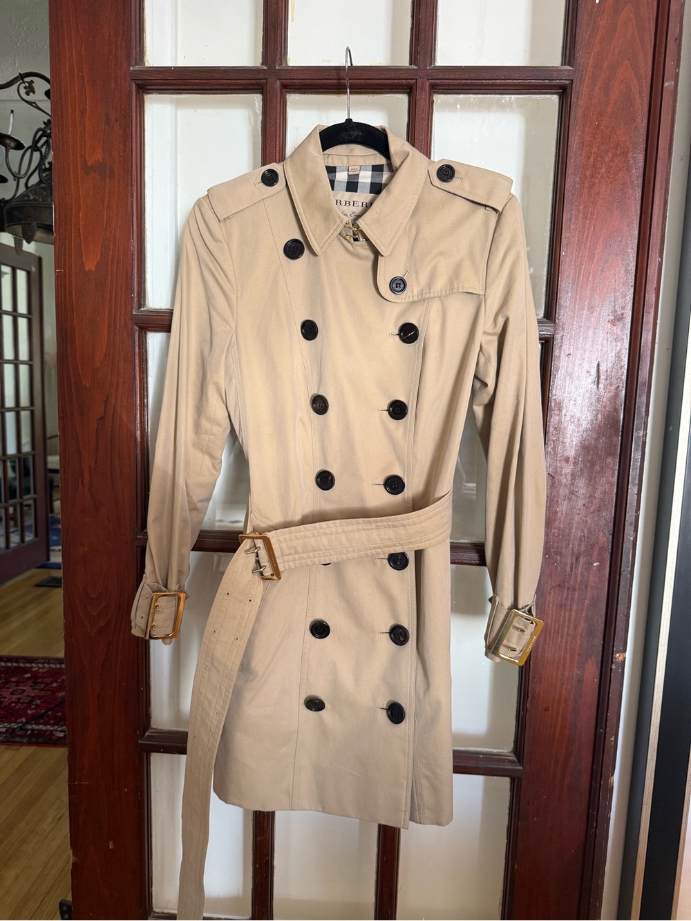 Burberry Honey Beige Double-Breasted Trench Coat with Gold Belt + Buckles - Picture 7 of 16